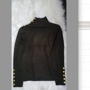 Brown Embellished Button Shoulder Knitt Sweater